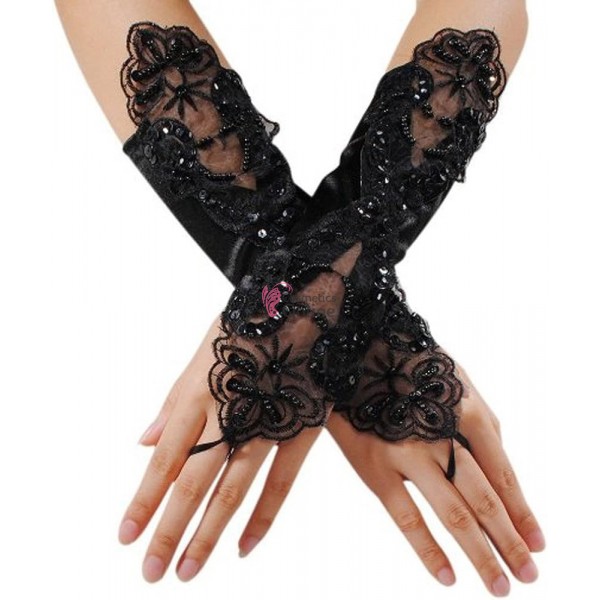 Manusi elegante din satin cu dantela MNS002BB Negre